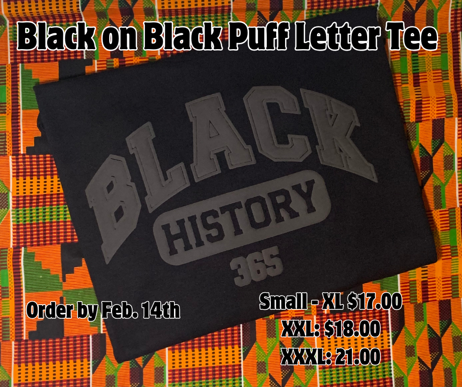 Black on Black Puff Letter Tee